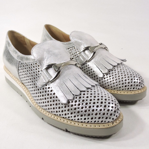 DONNA SOFT 🇮🇹WOMEN'S SILVER SOFT LEATHER COMFORT SUMMER LOAFERS - Picture 2 of 8